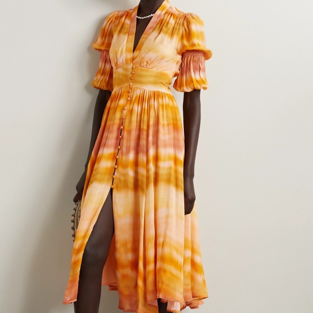 CULT GAIA Willow tie-dyed shirred woven midi dress